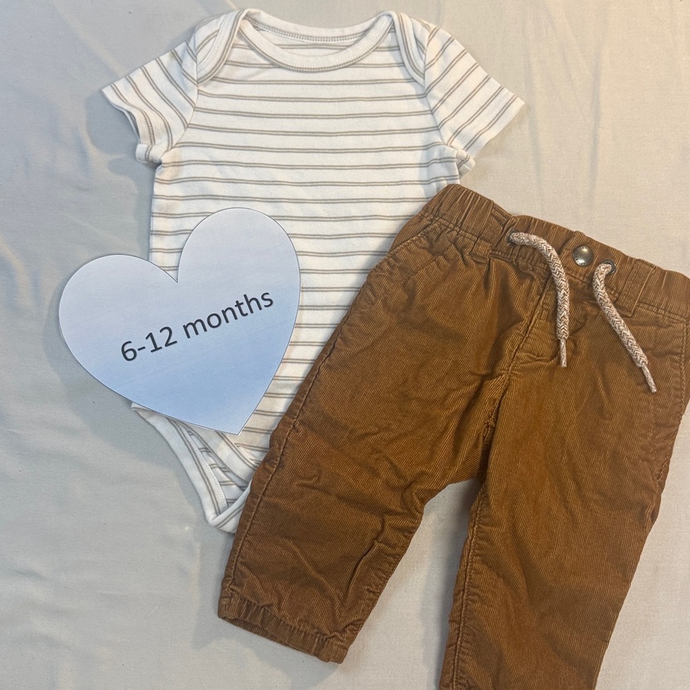 GAP - Striped Baby Onesie Top and Lined Brown Corduroy Pants Set